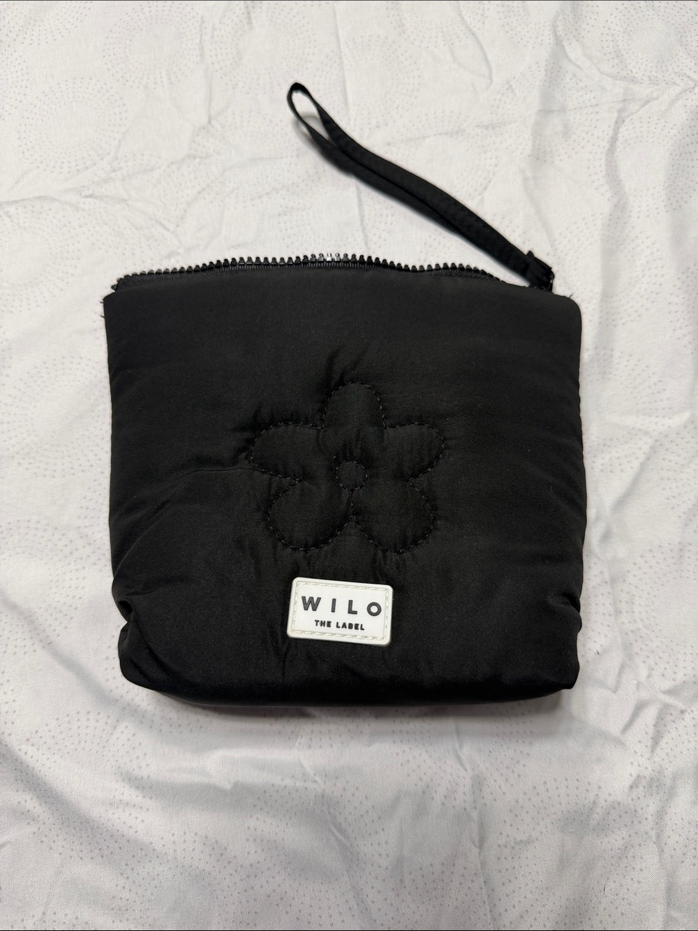 WILO Black Quilted Floral Wristlet